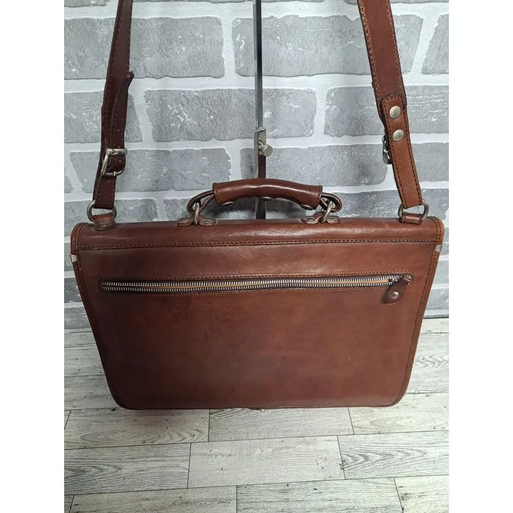 I Medici Italian Leather 2-Way Briefcase Shoulder Bag Medium Brown Made in Italy